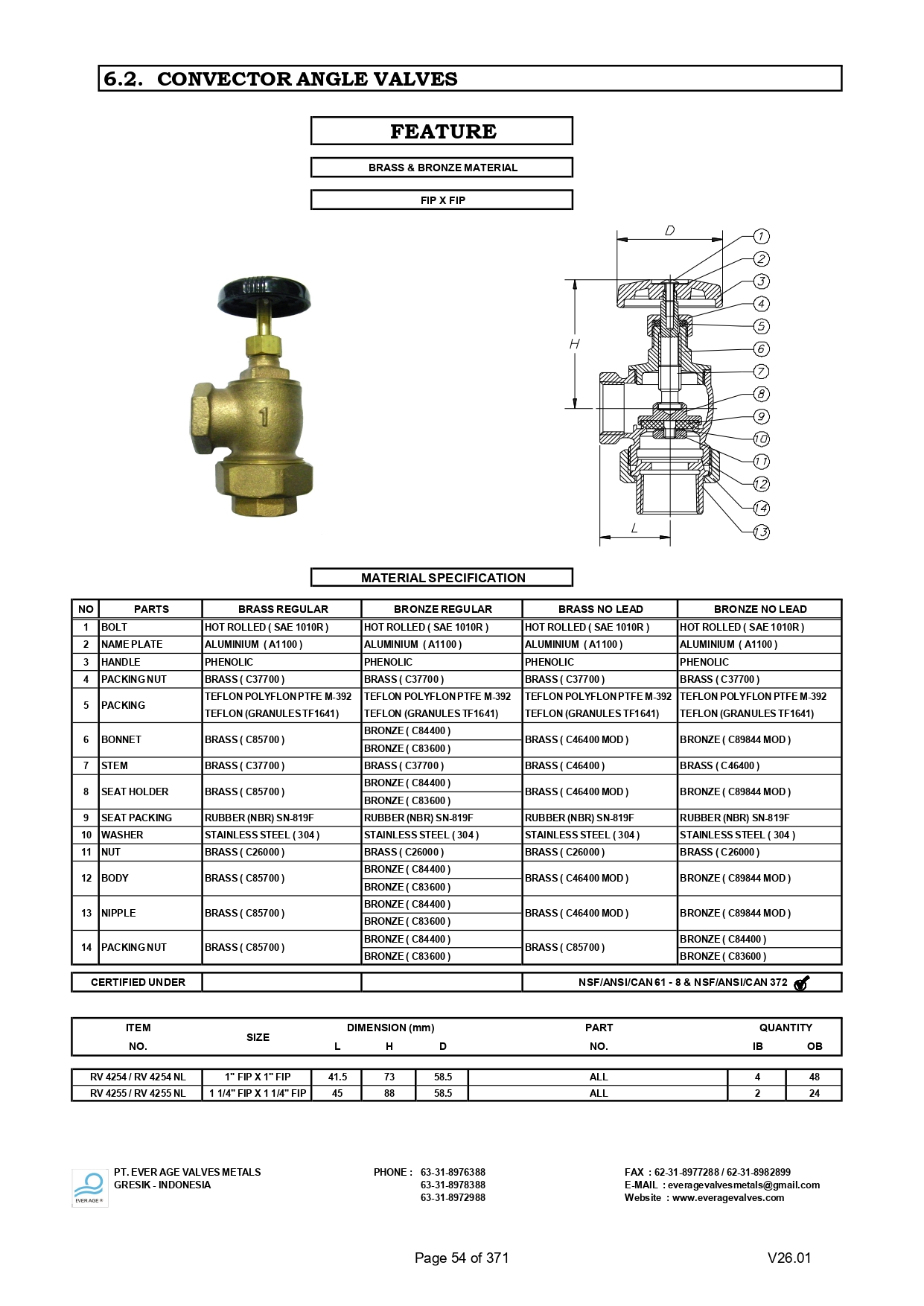 CONVECTOR ANGLE VALVES - RV 4254 - RV 4255